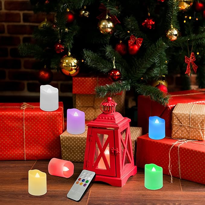 Daord Rechargeable LED Color Changing Tea Lights USB Flameless Warm White Flickering Votive Candles with Remote for Halloween Christmas Romantic Home Decor