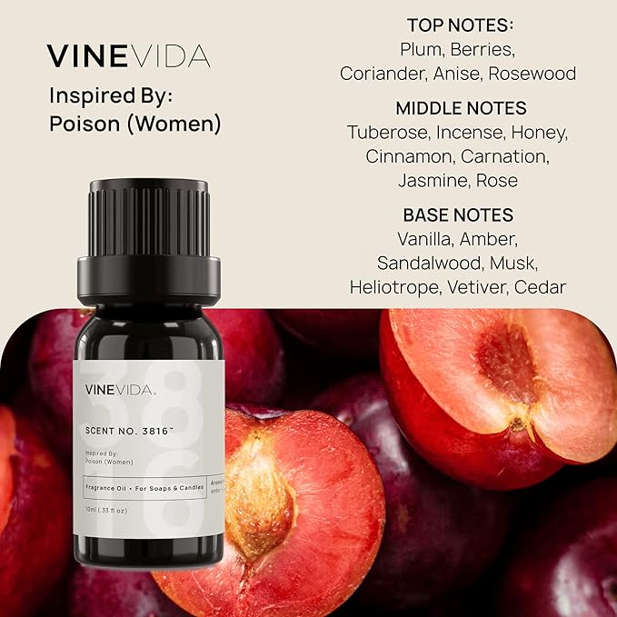 VINEVIDA [0.33 Oz] Scent No. 3816 Inspired by Poison (Women); Fragrance Oil for Candle Making and Soap Making - Premium Candle Scents for Soy Candles