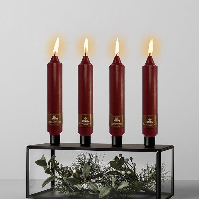Red Taper Candles Unscented Tapered Candlesticks 7 Inch Dinner Candle 4 PCS Smokeless Candle for Christmas Household Wedding Home Decor