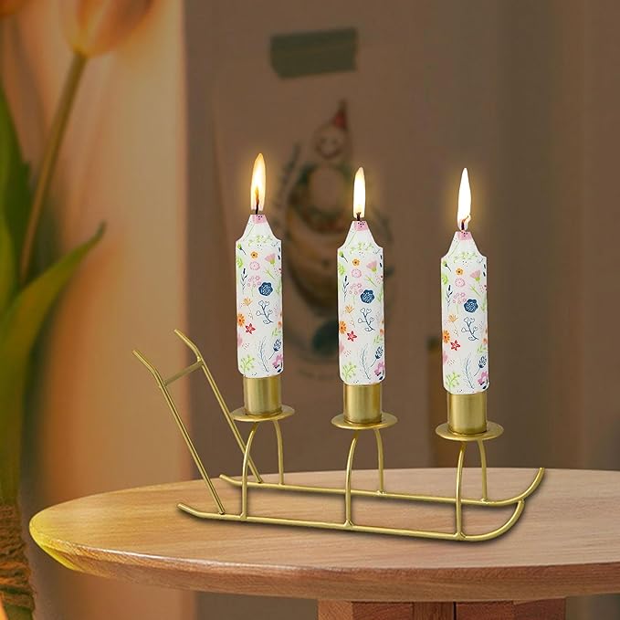 5 inch Short Candle Floral Candle Sticks Printed Candlestick Handmade Unscented Taper Candle 4 Pack Cute Flower Tapered Candles for Home Dinner Wedding Holiday