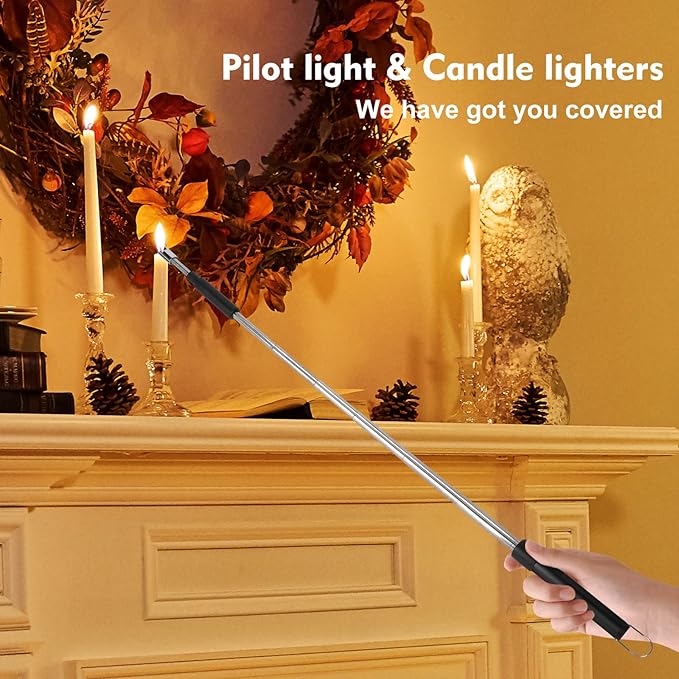 Navpeak Candle Arc Lighters Long Flexible Neck 70cm Rechargeable Telescopic Electric Flameless Lighter for Kitchen Fireplace Pilot Light BBQ Stove (Black)