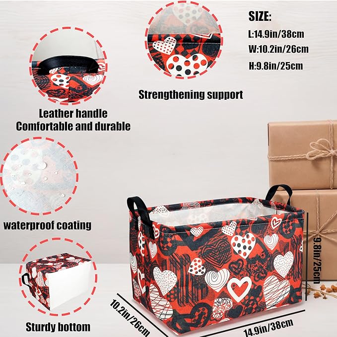 Valentine's Day Basket Gift for Empty Cute Heart Large Storage Bin for Kid and Baby Room Décor (Black and White Creative Love)