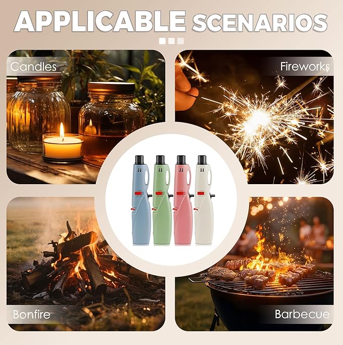 Samniu 4 Pack of Butane Torch Lighter, Windproof & Refillable, Adjustable Jet Flame Lighters with Safety Lock for Candle, Grill, Stove, Firework (NO Gas)