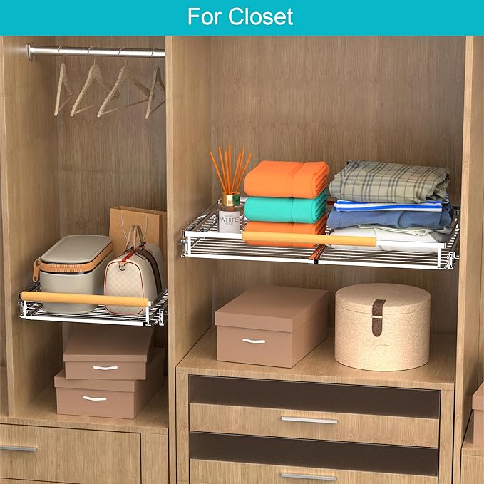 iPEGTOP 2 Pack Pull Out Cabinet Drawer Shelf Organizer, Extendable Sliding Slide Out Pantry Shelves Storage Heavy Duty for Kitchen Cabinets Under Sink, Adjustable Width 23.1~39.9" W x 22.4" D