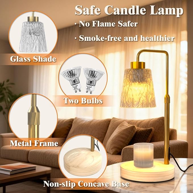 Gold Candle Warmer Lamp with Timer Dimmer, Adjustable Height, Electric Wax Melter for Scented Jar Candles, Home Room Decor, Gift for Women, Men, Friend, Birthday, Christmas, Thanksgiving, Mother's Day