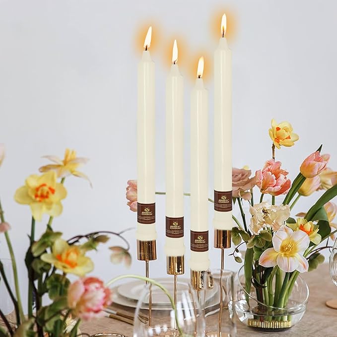 Ivory Candlesticks 10 Inch Handmade Dripless Taper Candles Unscented Colored Candle Set, Pack of 4 - Up to 8 Hours Burn