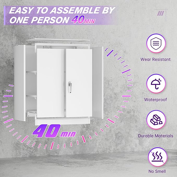 Superday 36" Metal Storage Cabinet, White Garage Storage Cabinets with Locking Doors and Adjustable Shelves, Steel Lockable Cabinets, Tool Cabinet for Home Office, Garage, School