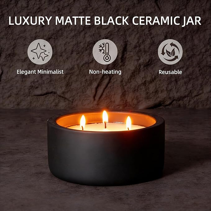 Viyffo 20oz Large Scented Candle – Eucalyptus & Rosemary, 3 Wick Non Toxic Soy Candle, Matte Black Ceramic Jar, Luxury Home Fragrance for Men, Elegant Spring Décor & Premium Birthday Gift