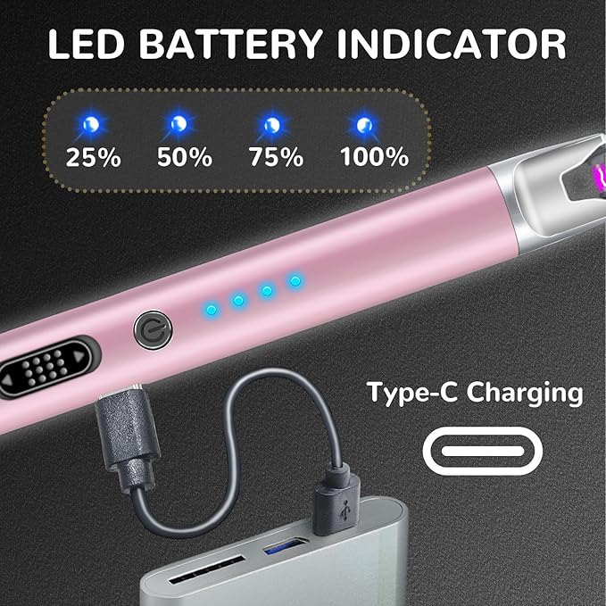 2 Pack Electric Candle Lighter USB Rechargeable Lighters Windproof Plasma Arc Lighters Flameless Type C Long Lighter with Safety Switch for BBQ Camping Birthday Fireworks(Pink+Blue)
