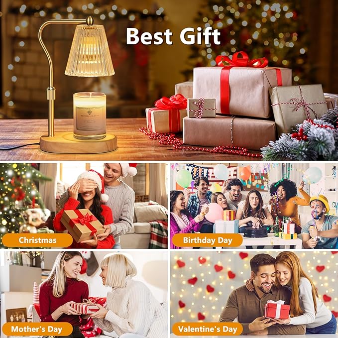 Engpure Candle Warmer Lamp with 7 LED Colors Changing,Candle Warmer with Timer Dimmer, Electric Candle Lamp with Adjustable Height Home Decor for Secented Jar Candles Christmas Gift for Mom Women
