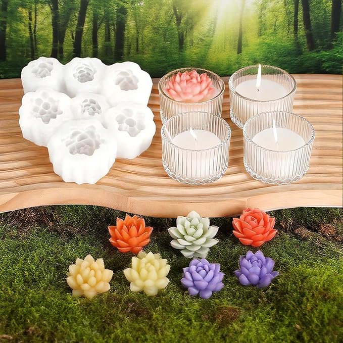 ZRLABL Candle Making Kits for Beginners, DIY Candle Making Supplies Include 10pcs Succulent Silicone Molds, 50pcs Gift Tags, 65ft Jute Twine, 6pcs Clear Candle Jars, 50pcs Candle Wicks