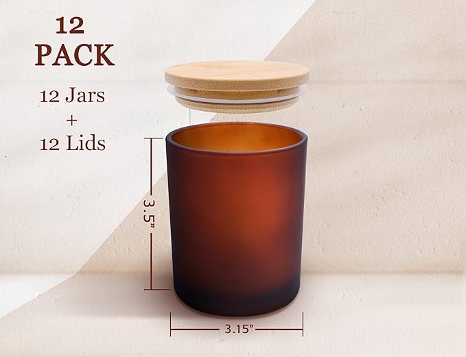 12 Pack Candle Jars for Making Candles, 10 OZ Empty Candle Jars with Lids, Bulk Candle Containers - Frosted Brown