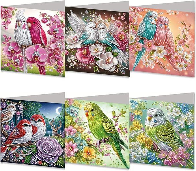 DoxQcs 5D Diamond Art Painting Greeting Cards Kit, DIY Cards for Blessings Congratulations Gifts, Greeting Card Set for Birthday Thanksgiving Day Christmas Halloween-Parrot
