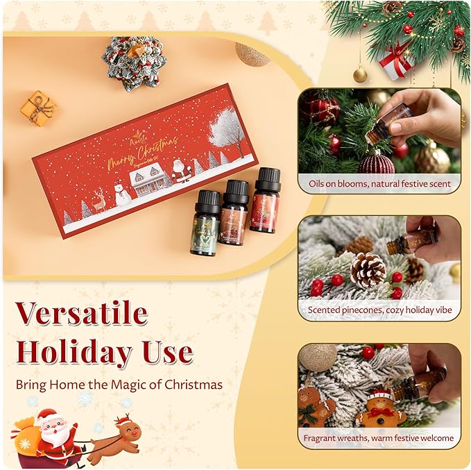 Winter Essential Oil Set, Essential Oils for Diffusers for Home, Fragrance Oil Gift Set | Gingerbread, Candy, Christmas Tree, Spice, Cranberry, Apple Cider | Aromatherapy, Candle & Soap Making