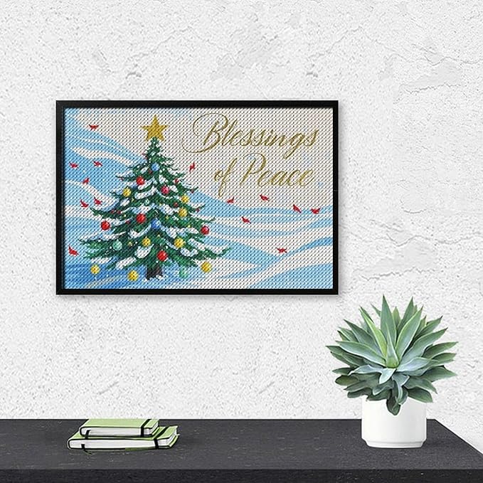 Diamond Painting Kits for Adults - Christmas Snowy Pine & Inspirational Blessings of Peace Painting DIY 5D Full Drill Diamond Dots Paintings with Diamonds Gem Art And Crafts Home Decor 8"x12"