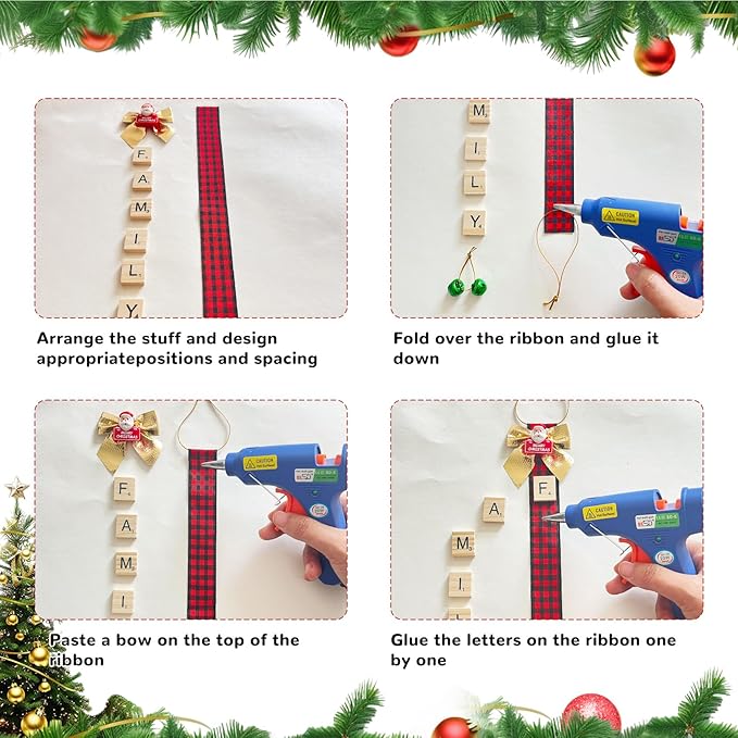 Christmas Ornaments Tree Decorations Personalized Crafts for Adults Kit DIY Ribbon Letter Tiles Bells Rustic Stockings Name Tags Hanging Xmas Decor for Gifts Wreath Holiday(Plaid)