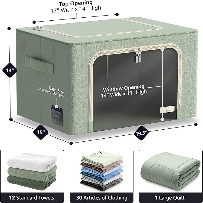 Sorbus Storage Bins with Metal Frame - Stackable & Foldable Clothes Organizer Bags - Oxford Fabric Storage Containers with Large Clear Window & Carry Handles Organization for Bedding Linen & Clothing