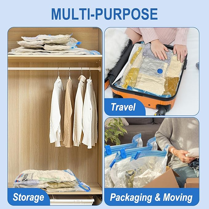 Fygrip Vacuum Storage Bags with Hand Pump, Plastic Packaging Bags, 80% Space Saver Vacuum Seal Bags for Clothing, Travel Lugggage, Blankets, Comforters, 10 Medium