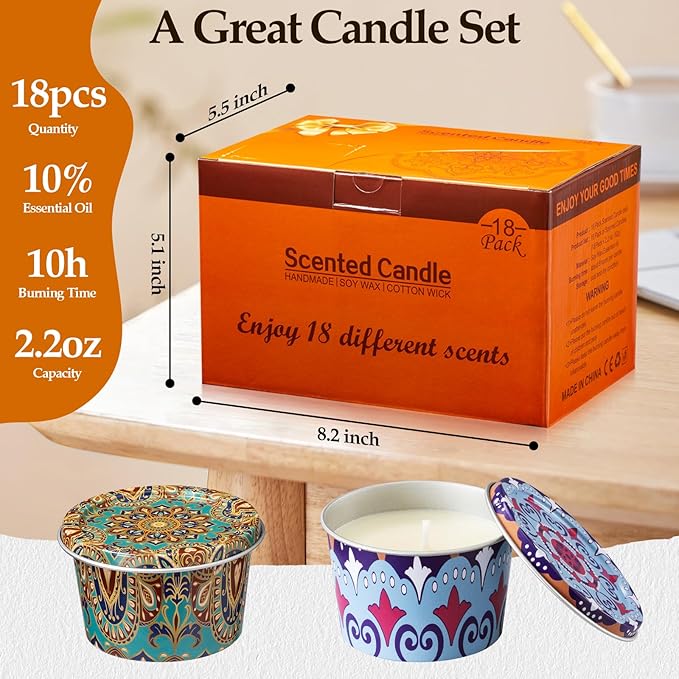 Scented Candles Set, 18 Pack(40oz) Travel Soy Wax Candles Bulk, Long Lasting Aromatherapy Candle Gift Set for Women, Home Fragrance, Valentine's Day,Relaxation & Stress Relief