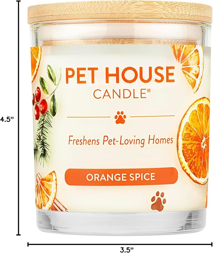 One Fur All Pet House Fall Candles, Long Lasting, Clean Burning, Soy Wax Scented Candles for Pet Odor, Orange Spice