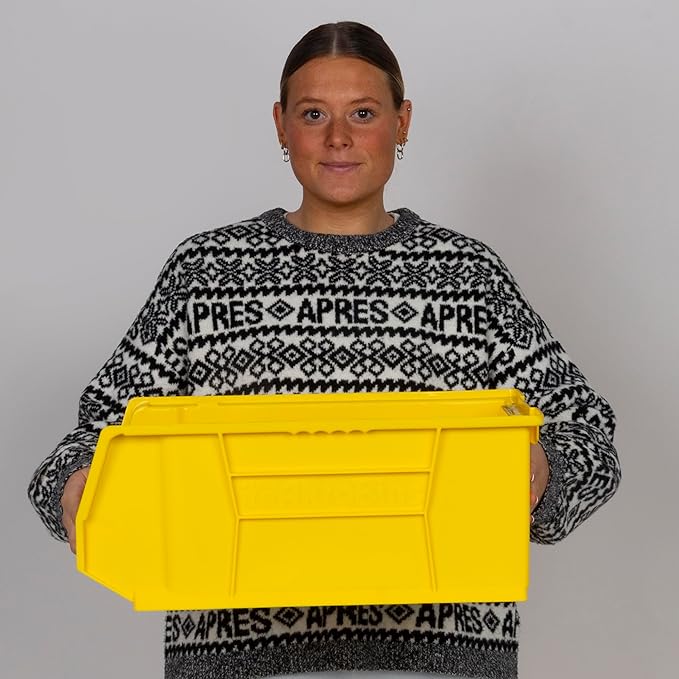 Akro-Mils 30281 Super-Size AkroBins Plastic Storage Bins, Space-Saving Stackable Bins for Garage, Classroom, Warehouse Organization, 20" L x 12" W x 8" H, Yellow, 3-Pack