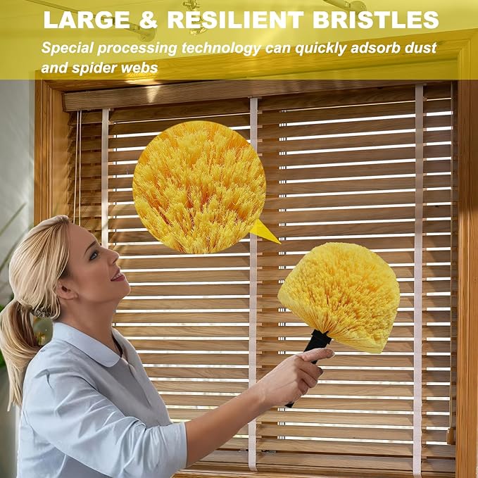 2 Pack Robust Cobweb Duster Head Brush – Superior Twist-On Web Cleaning Tool – Spider Web Remover Brush Compatible with Standard 3/4 Inch Threaded Poles for Outdoor & Indoor Use – Head Only (Yellow)