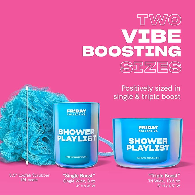 Friday Collective Shower Playlist Candle Fresh & Clean Scented Made with Essential Oils 3 Wicks 13.5 oz