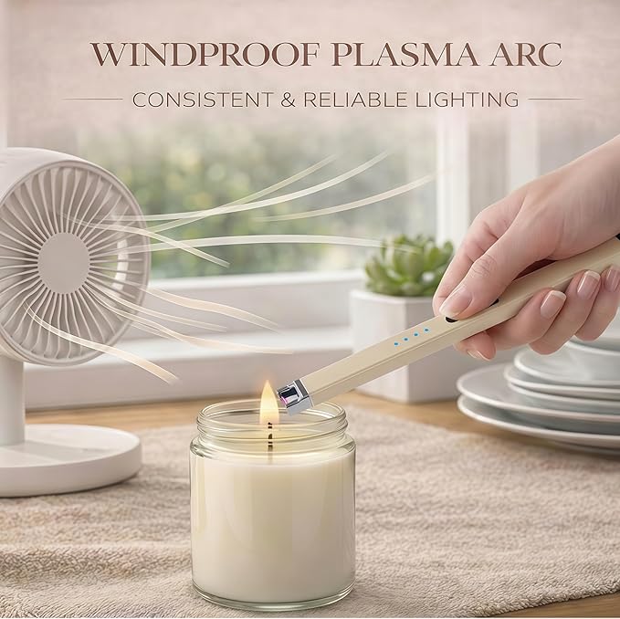 Castelar Candle Lighter, Electric Lighter Windproof Flameless with Safety Switch, USB Rechargeable Lighters for Candle, Grill, BBQ, Camping, Birthday & Stocking Stuffers (Gold)