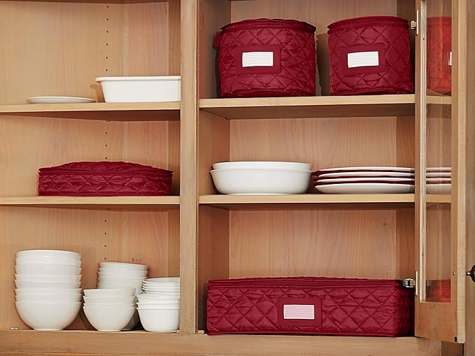 Covermates Keepsakes Quilted Dish Dividers – Set of Padded Plate Protectors for China & Dinnerware Storage, Scratch Protection, Machine Washable, Red