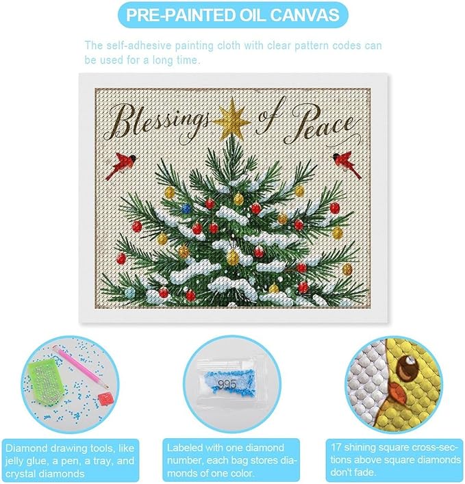 Diamond Painting Kits for Adults - Christmas Snowy Pine & Inspirational Blessings of Peace Painting DIY 5D Full Drill Diamond Dots Paintings with Diamonds Gem Art And Crafts Home Decor 16"x20"