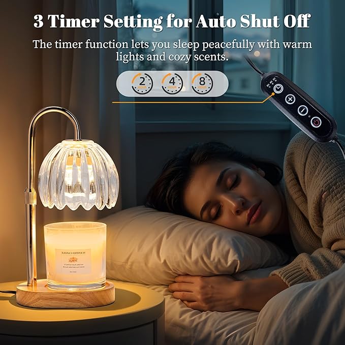 Candle Warmer Lamp with Timer Dimmer Adjustable Height, for New Home Decor,Valentine's Day, Birthday Gifts for Women,Wax Warmer Lamp for Jar Candles with 2 Bulbs(Transparent)
