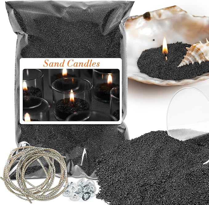 Sukh Candle Sand Wax with Wicks and Wick Tabs- 450g DIY Black Pearled Candle Wax, Refillable Pearled Sand Candles with Wicks, for Making Candles for Halloween, Party