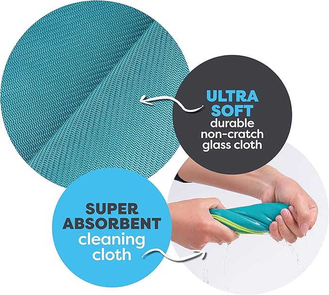 SCRUBIT Microfiber Cloths for Glass [8 Pack] – Lint Free Window Cleaning Cloth for Mirrors, Eyeglasses, Windows, Shower Glass Doors – Reusable and Washable Polishing Towels - 16” x 16”