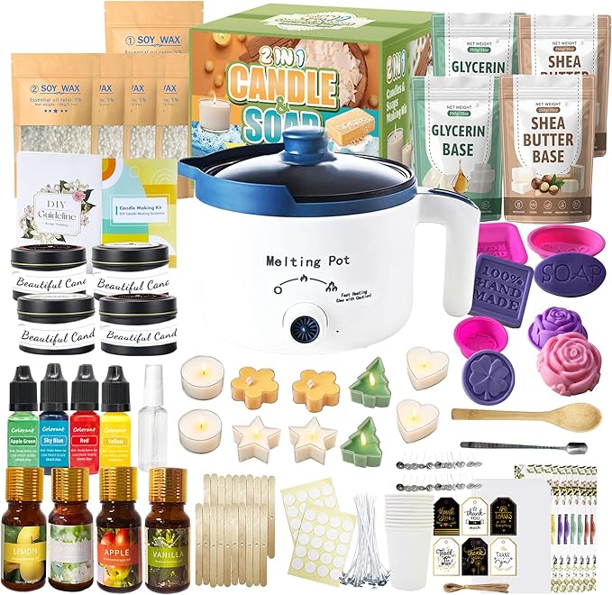 PIUH Basic DIY 2-in-1 Candle & Soap Making Supplies Kit with Wax/Soap Melter and Candles/Soaps Making Supplies for Adults Beginners, Starter Making Candle Soap Craft Kits Gifts
