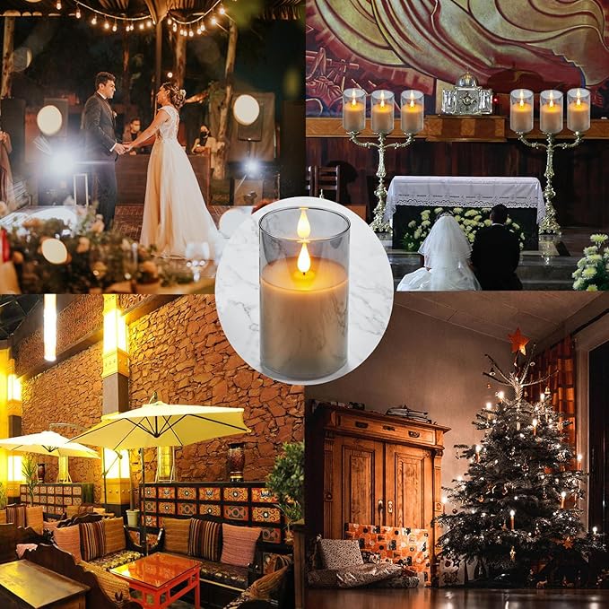 Flickering Flameless Candles, Rechargeable Battery Operated Candles with 3D Wick, Last 1000+ Hours LED Candle with Remote and Timer, Real Wax Candle, Grey Glass for Home, Christmas 3" x 4"