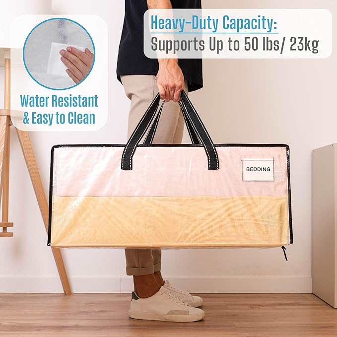 VENO 6 Pack Heavy Duty Moving Bags, Christmas Storage Bins with Lids, Clear Design, Alternative to Moving Boxes, Storage Bags for Clothes, Blankets, Comforters, Pillows, Camping (Clear, 6 Pack)