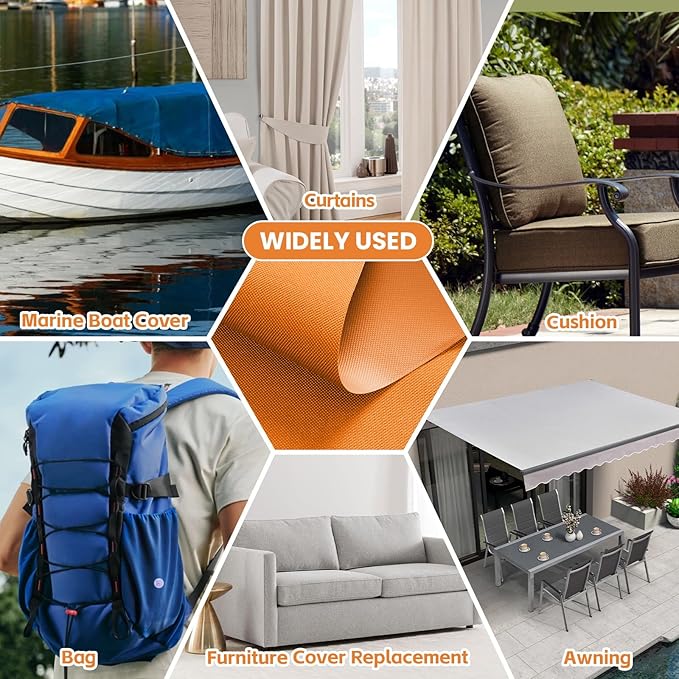 Waterproof Marine Canvas Fabric by The Yard 58" W 600D PVC Backing Water-Resistant Polyester Fabric Upholstery Material for Outdoor Indoor Marine Awning Tent Boat Furniture Cover DIY, 15 Yards Orange