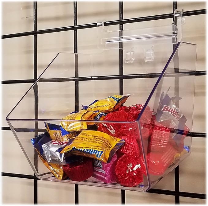 STORE FIXTURES DIRECT Clear Gridwall Acrylic Bins, Small Bin for Grid Panels - 6" L x 5.5" H x 7.5" D - 10 Pack