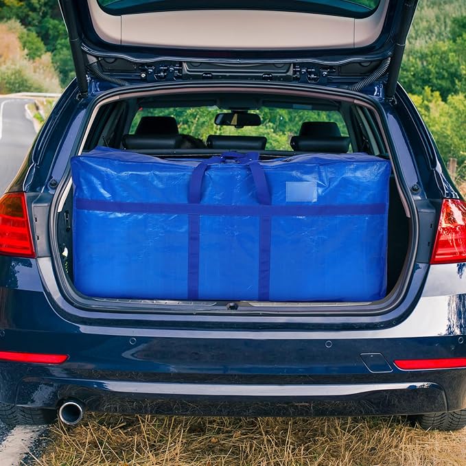 4 Pcs 66 Gallon Extra Large Moving Bags Heavy Duty Storage Bag with Strong Zipper Handle Foldable XXL Jumbo Storage Tote Packing Moving Box for College Dorm Travel Cloth Duffle (Blue)