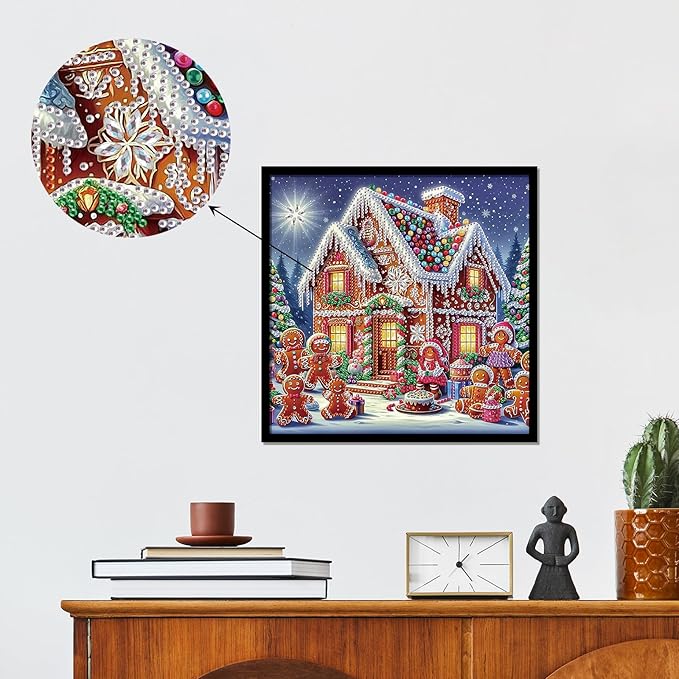 antor Diamond Painting Christmas Gingerbread House, 5D DIY Special Shaped Diamond Art Kits for Adults Beginners, Crystal Rhinestones Diamond Painting Canvas Holiday Scene Winter, Christmas Home Decor