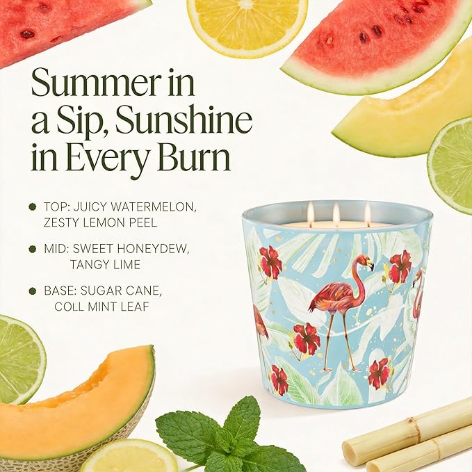 Hidden Label Watermelon Lemonade Scented Candle, 30oz Large 3 Wick Non Toxic Natural Soy Wax, 100 Hours Slow Burn Clean Burn Aromatherapy for Mood Boost & Stress Relief