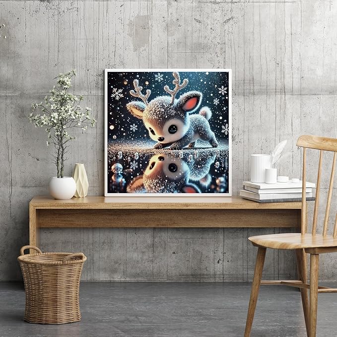 APTDYIGL 5D Deer Diamond Painting Kits for Adults Beginner,DIY Snowy Landscape Diamond Art Kits for Adults,Round Full Drill Diamond Dots with Gem Art Kits,Home Wall Decor 13.7X13.7inch