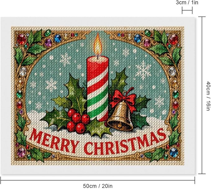 AIVKIEJK Diamond Painting Kits for Adults - Merry Christmas Candle & Holly Accents Painting DIY 5D Full Drill Diamond Dots Paintings with Diamonds Gem Art and Crafts Home Decor 16"x20"
