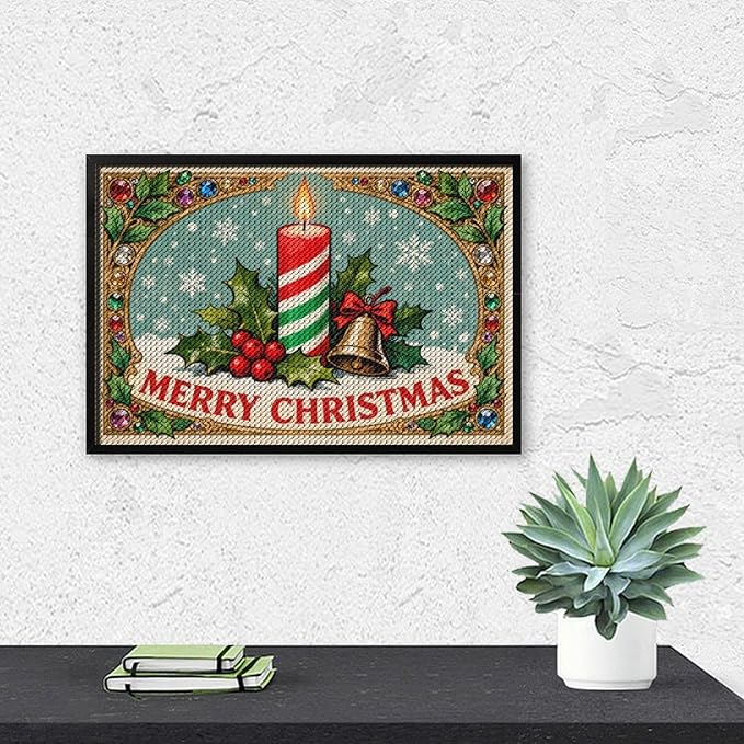 AIVKIEJK Diamond Painting Kits for Adults - Merry Christmas Candle & Holly Accents Painting DIY 5D Full Drill Diamond Dots Paintings with Diamonds Gem Art and Crafts Home Decor 8"x12"