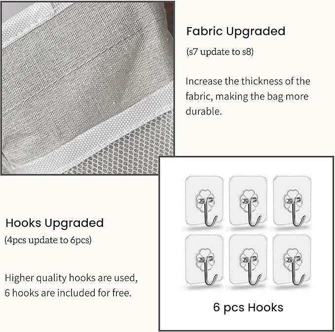 Kanrichu Wall Hanging Organizer Bag, 2-Pack Linen Storage Baskets with Pockets, Wall Hanging Storage Basket for Bedroom, Kitchen, Office, RV Camper (LightGrey-2pcs)