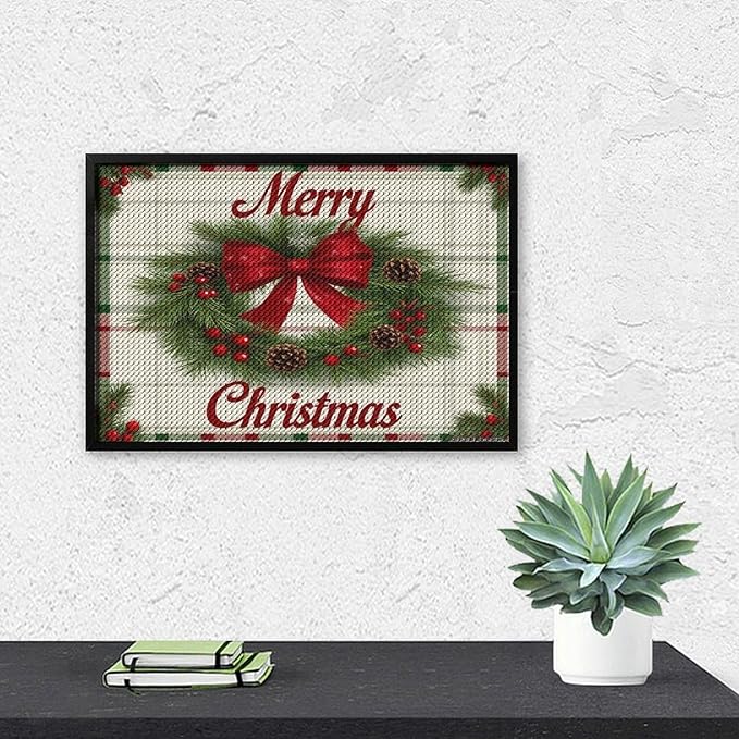 AIVKIEJK Diamond Painting Kits for Adults - Red Bow & Green Leaves Merry Christmas Painting DIY 5D Full Drill Diamond Dots Paintings with Diamonds Gem Art and Crafts Home Decor 8"x12"
