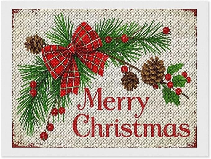 AIVKIEJK Diamond Painting Kits for Adults - Merry Christmas Holly, Pine Cones & Red Plaid Bow Painting DIY 5D Full Drill Diamond Dots Paintings with Diamonds Gem Art and Crafts Home Decor 12"x16"