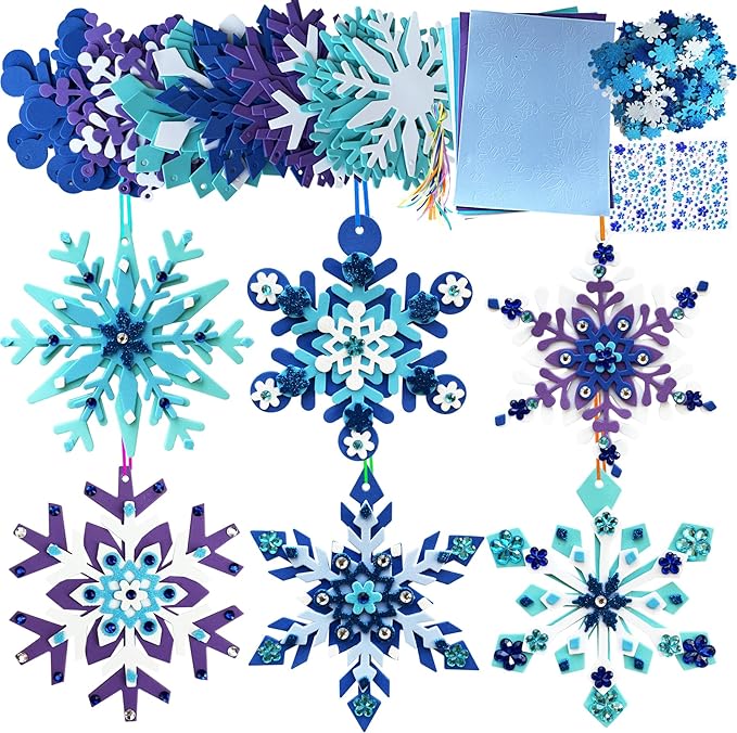 MLOLM 30 Sets Winter Snowflake Crafts Kit DIY 3D Snowflake Ornament Craft Kits Make Your Own Snowflake Sticker for Winter Christmas Holiday Frozen Home Activities Party Favors