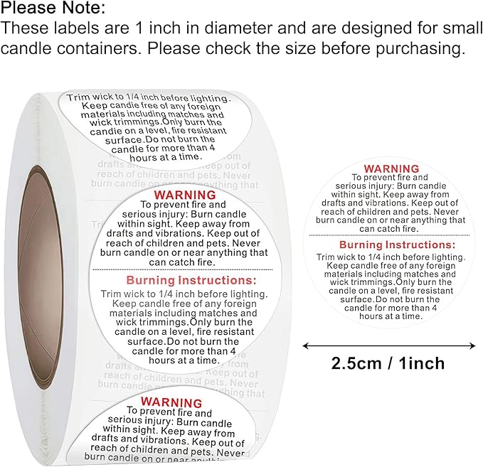 Candle Warning Labels: 2000PCS Candle Wick Stickers 1 Inch Small Candles Jars Safety Stickers Warning Labels for Candles Making Supplies