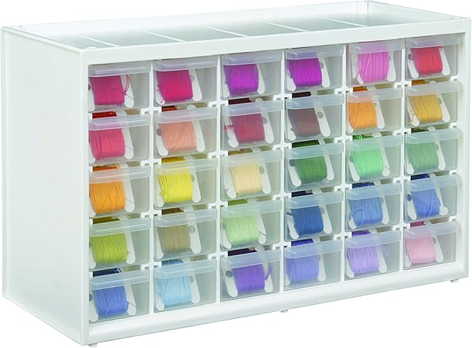 ArtBin 6830PC Store-In-Drawer Cabinets - Wall Mountable Storage Cabinet with 30 Drawers, Art & Craft Organizer, Clear/White